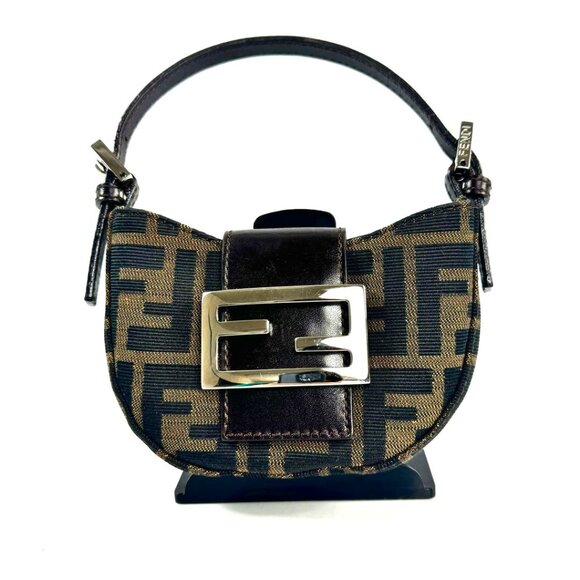 Authentic FENDI Mini Croissant Zucca Zucchino Shoulder Hand Bag Bucket FF Brown - Picture 2 of 15